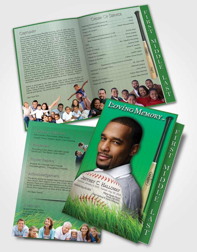 2 Page Graduated Step Fold Funeral Program Template Brochure Forest Magic Baseball Star Light