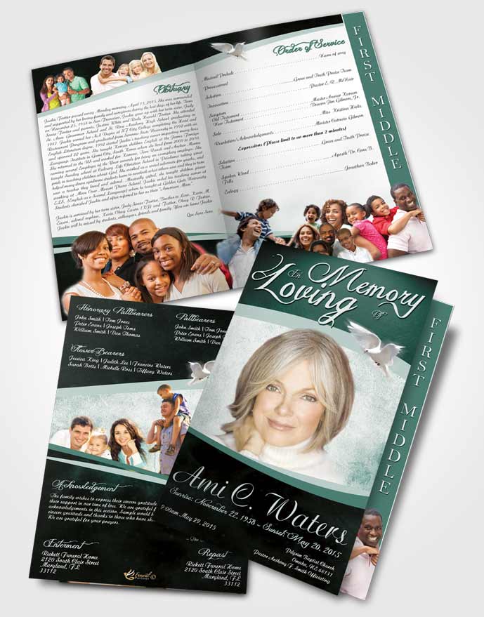2 Page Graduated Step Fold Funeral Program Template Brochure Forest Paradise