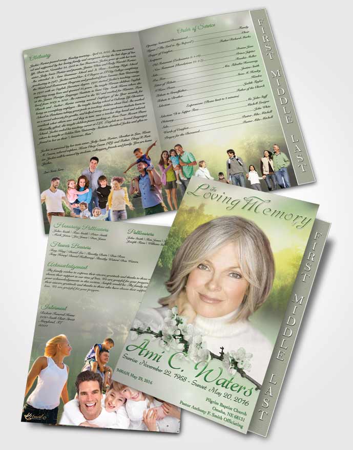 2 Page Graduated Step Fold Funeral Program Template Brochure Forest River Emerald Glow