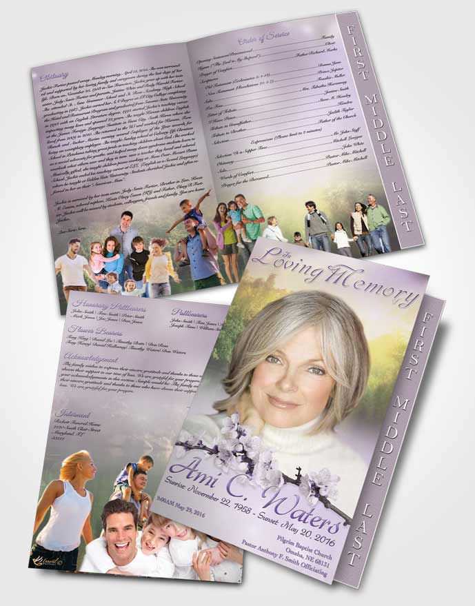 2 Page Graduated Step Fold Funeral Program Template Brochure Forest River Lavender Honor