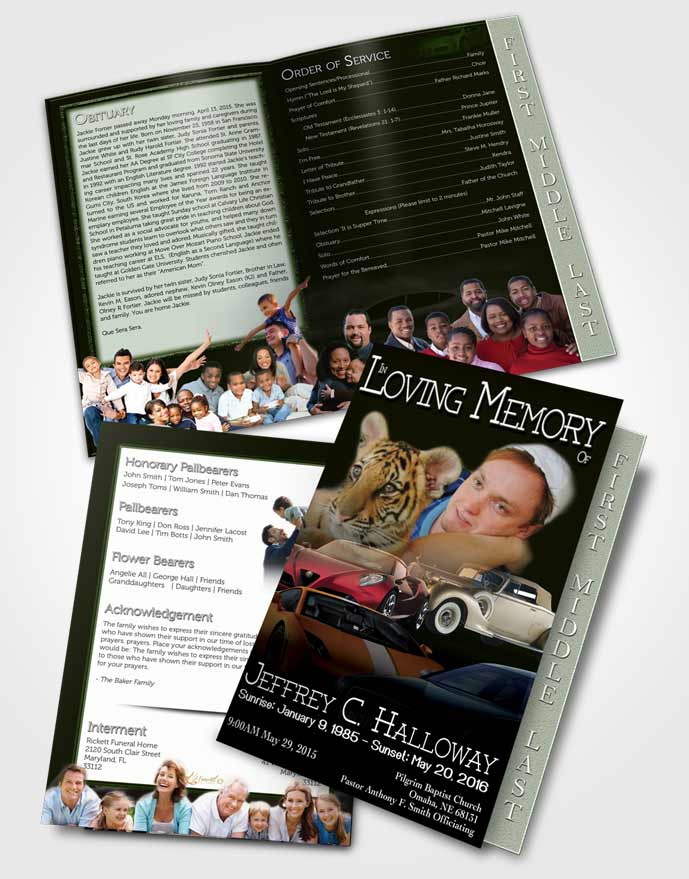 2 Page Graduated Step Fold Funeral Program Template Brochure Forest Smile Car Enthusiast