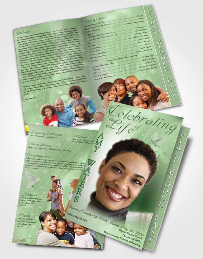 2 Page Graduated Step Fold Funeral Program Template Brochure Free Spirit Emerald Glow