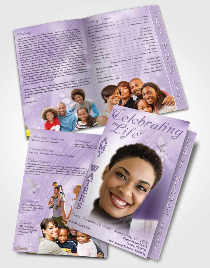 2 Page Graduated Step Fold Funeral Program Template Brochure Free Spirit Lavender Honor