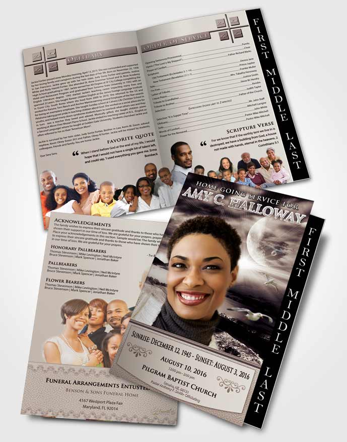 2 Page Graduated Step Fold Funeral Program Template Brochure Freedom Evening Moon