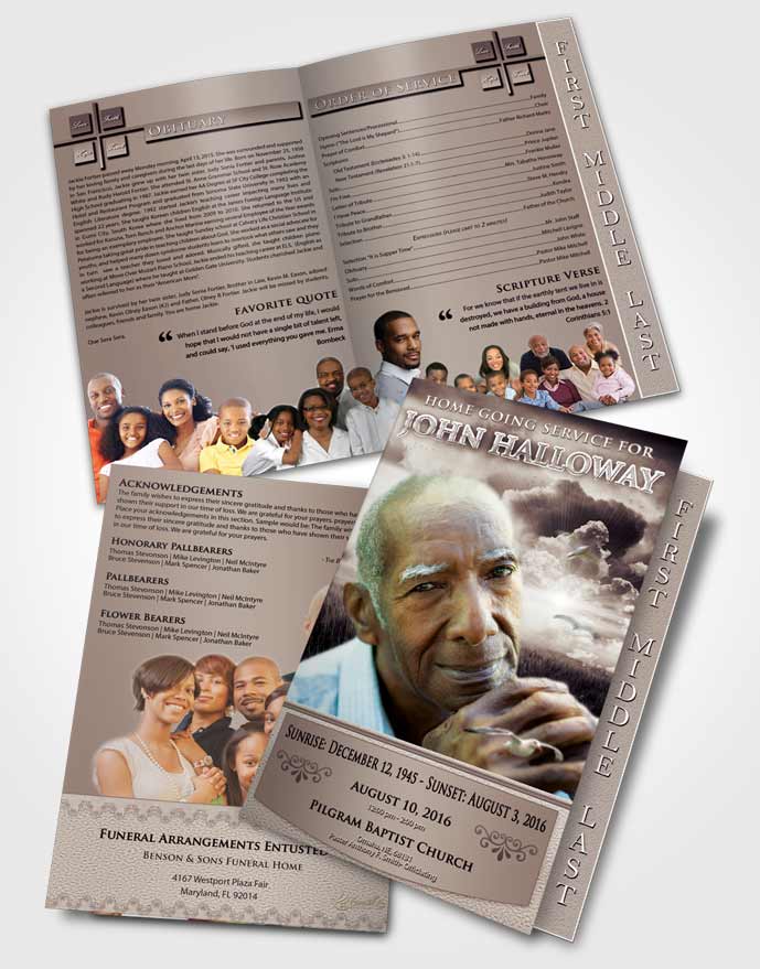 2 Page Graduated Step Fold Funeral Program Template Brochure Freedom Sparkling Sky
