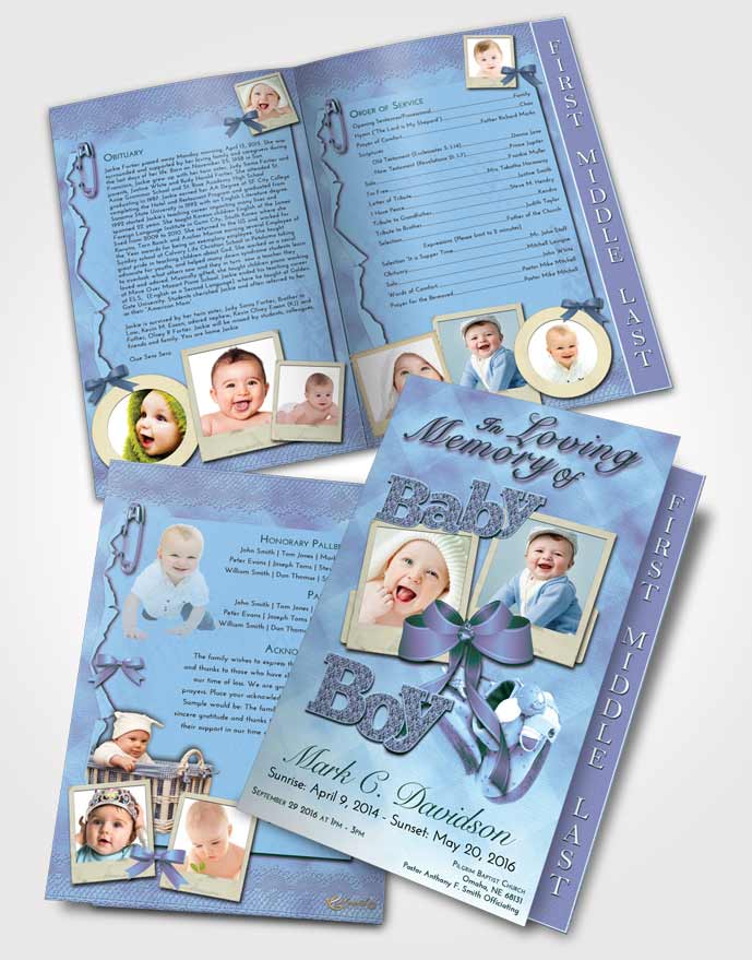 2 Page Graduated Step Fold Funeral Program Template Brochure Gentle Baby Boy
