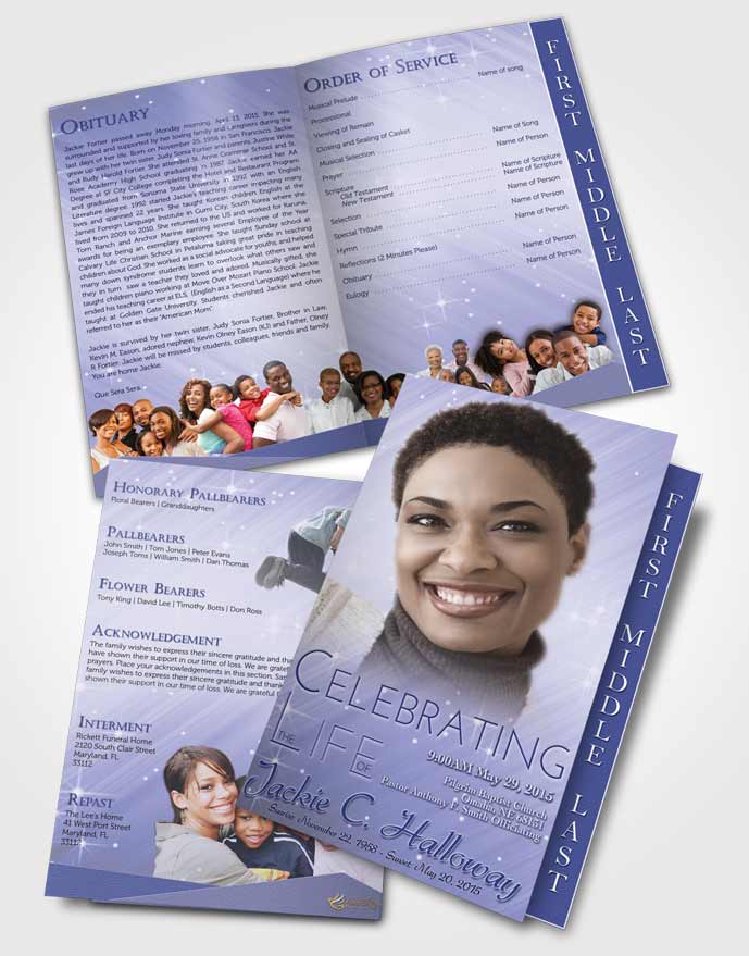 2 Page Graduated Step Fold Funeral Program Template Brochure Gentle Sky Serenity