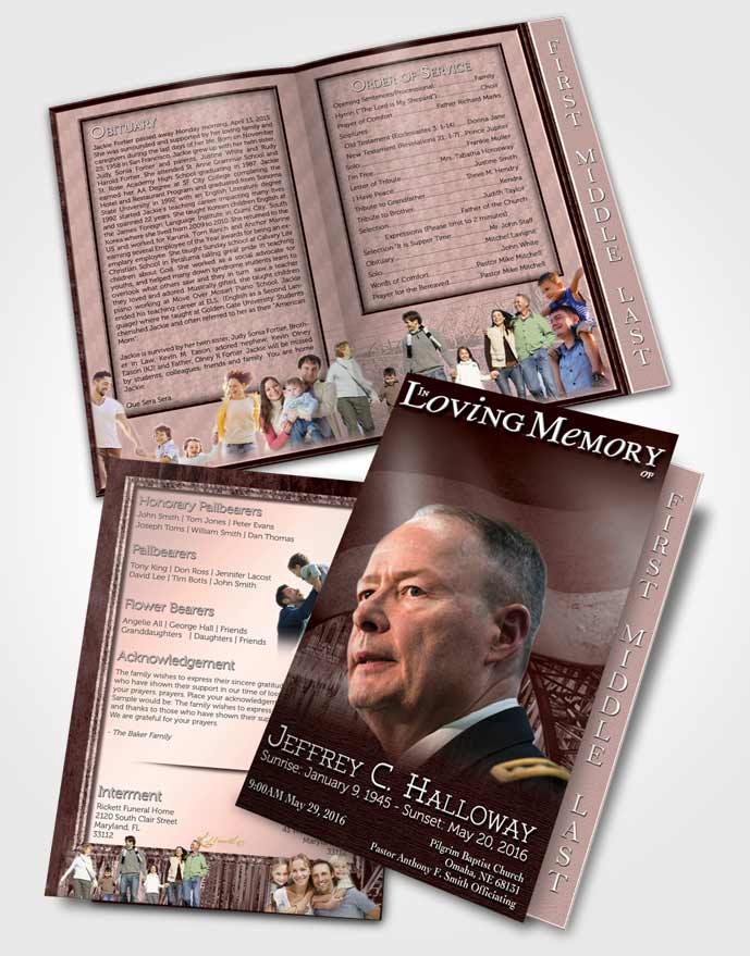 2 Page Graduated Step Fold Funeral Program Template Brochure German Burgundy Honor
