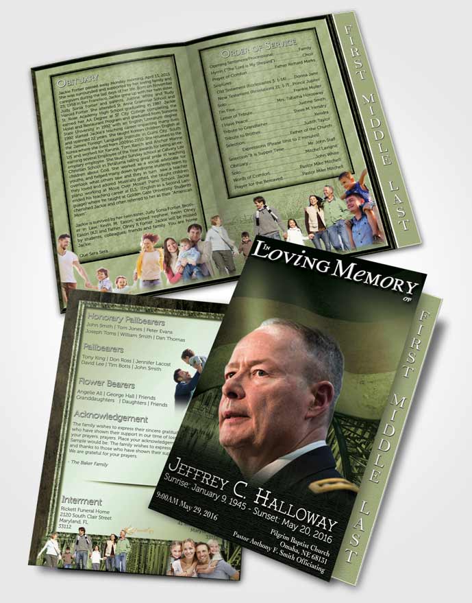2 Page Graduated Step Fold Funeral Program Template Brochure German Emerald Honor