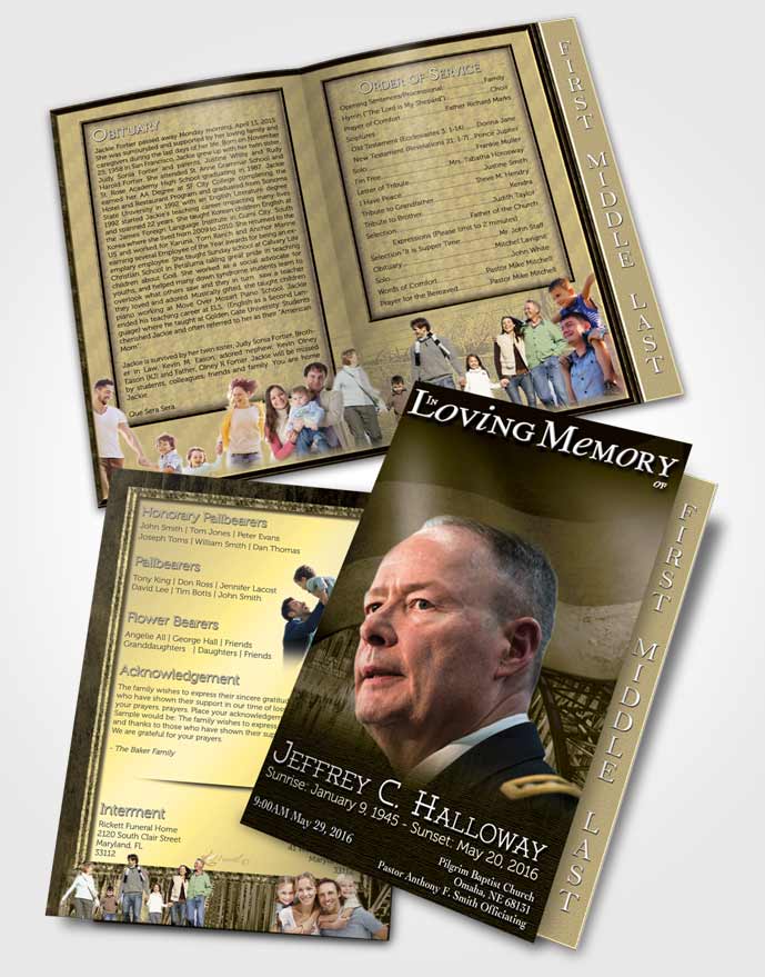 2 Page Graduated Step Fold Funeral Program Template Brochure German Golden Honor