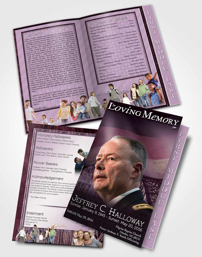 2 Page Graduated Step Fold Funeral Program Template Brochure German Lavender Honor