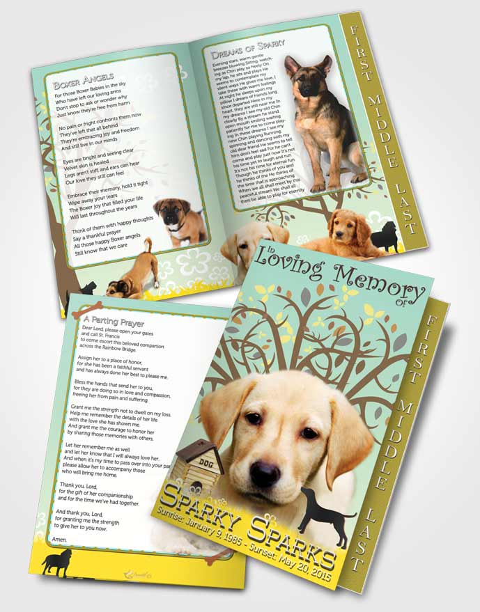 2 Page Graduated Step Fold Funeral Program Template Brochure Glowing Doggy Heaven
