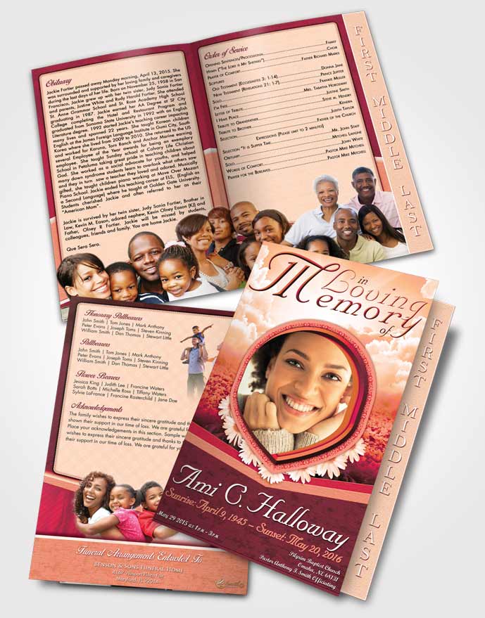 2 Page Graduated Step Fold Funeral Program Template Brochure Glowing Splendor