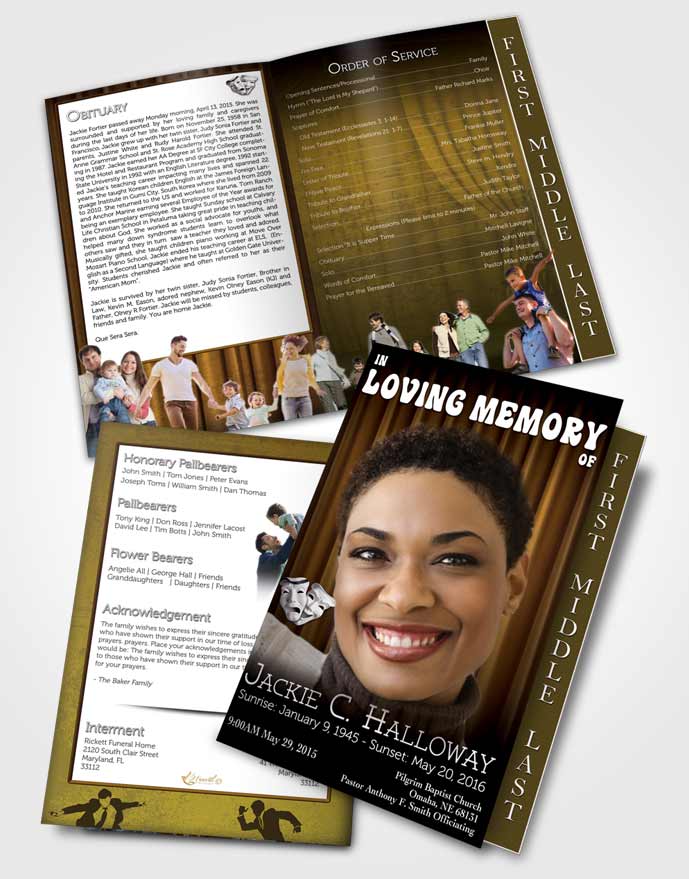 2 Page Graduated Step Fold Funeral Program Template Brochure Golden Actor