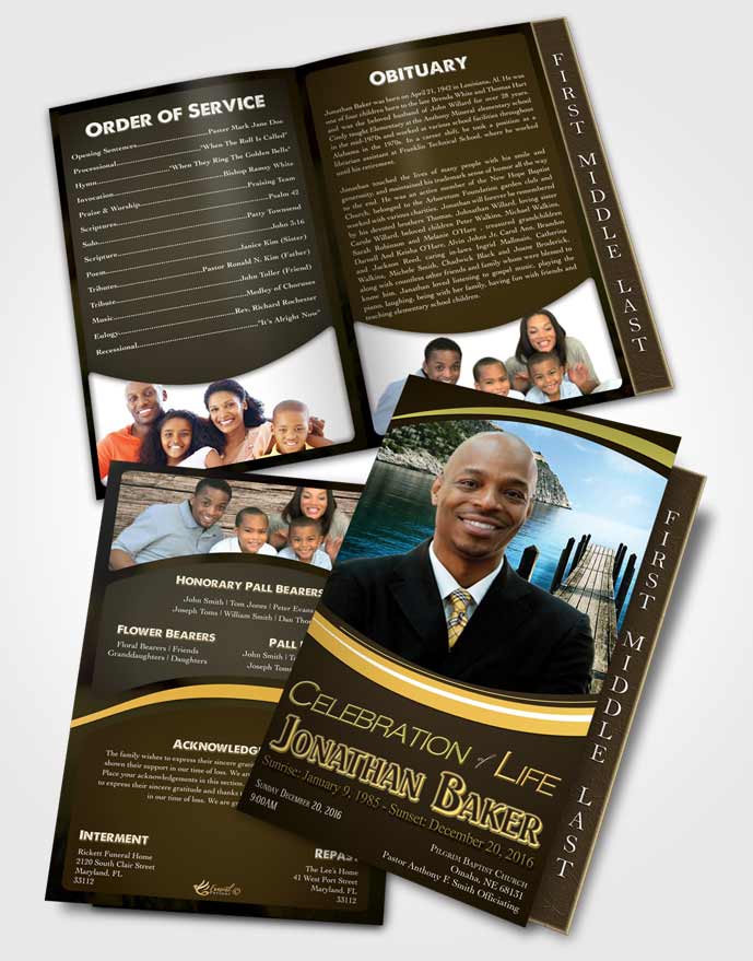 2 Page Graduated Step Fold Funeral Program Template Brochure Golden Canyon Journey