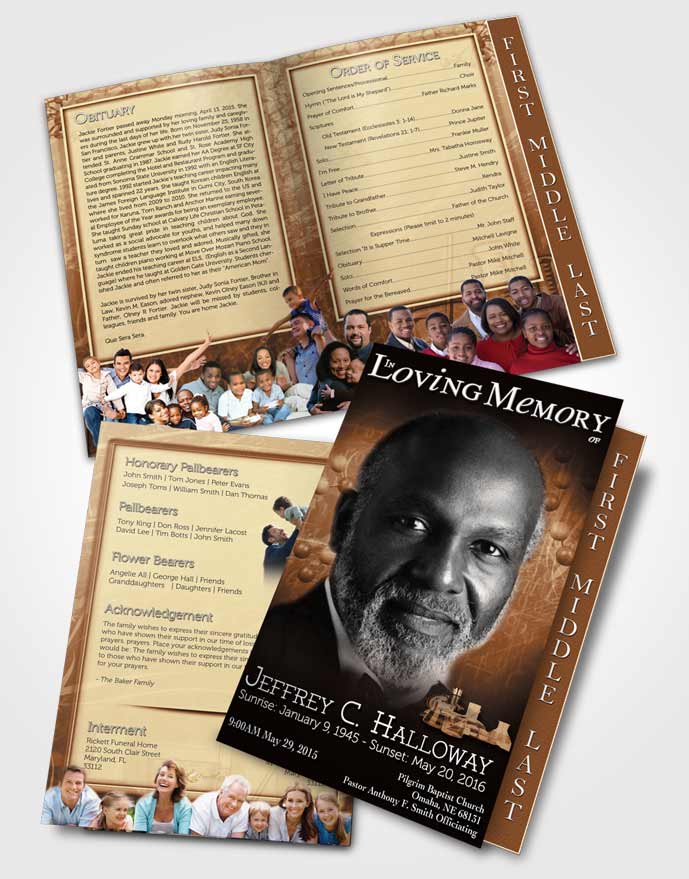 2 Page Graduated Step Fold Funeral Program Template Brochure Golden Chemist