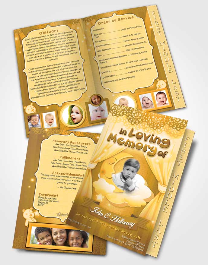 2 Page Graduated Step Fold Funeral Program Template Brochure Golden Childrens Innocence
