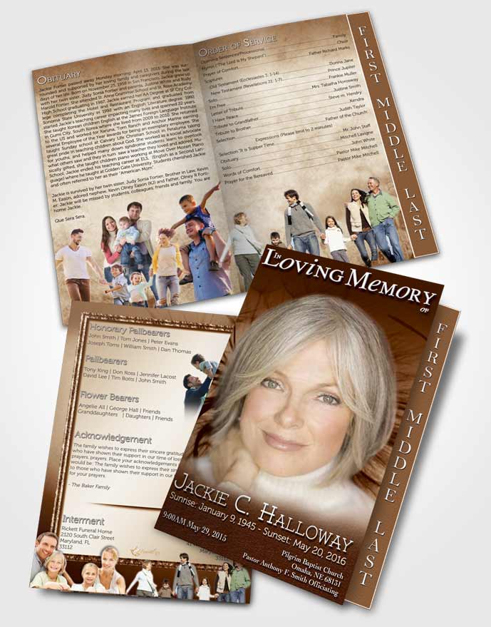 2 Page Graduated Step Fold Funeral Program Template Brochure Golden Dandelion Heaven