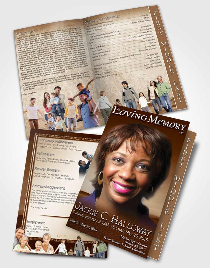 2 Page Graduated Step Fold Funeral Program Template Brochure Golden Desert Sky