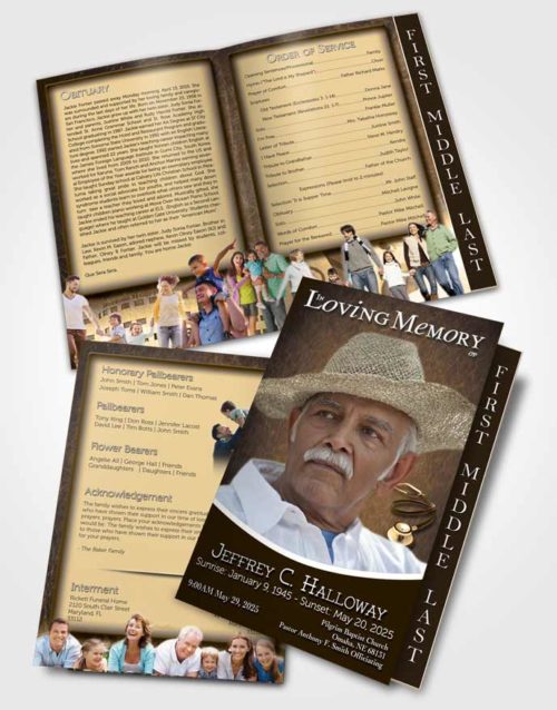 2 Page Graduated Step Fold Funeral Program Template Brochure Golden Doctor