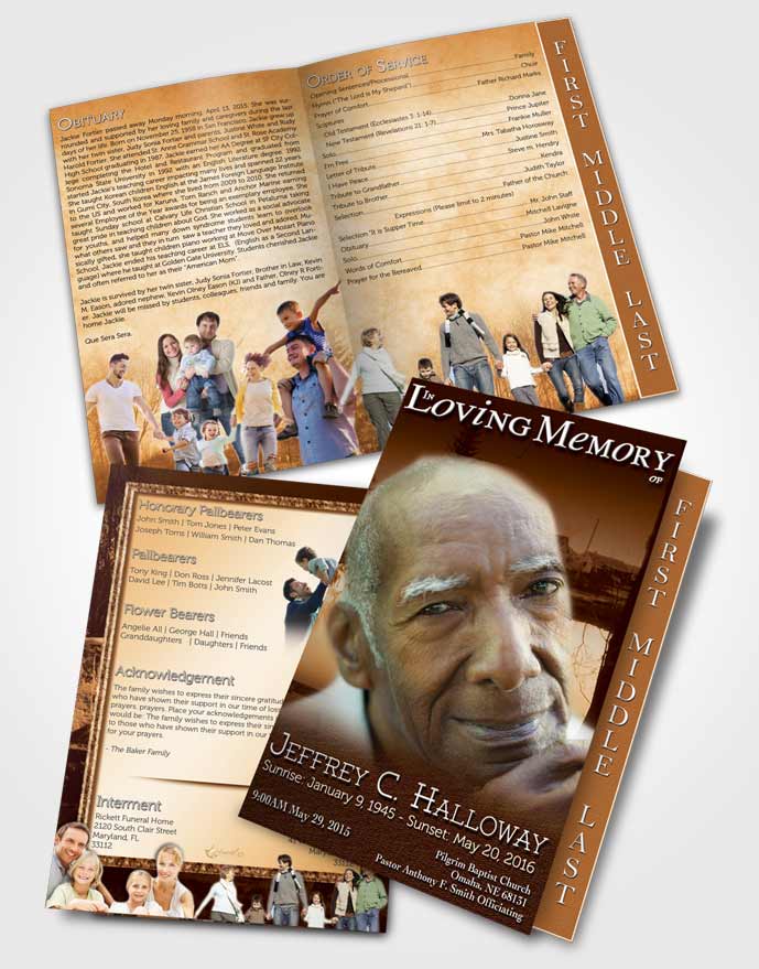 2 Page Graduated Step Fold Funeral Program Template Brochure Golden Fall Getaway