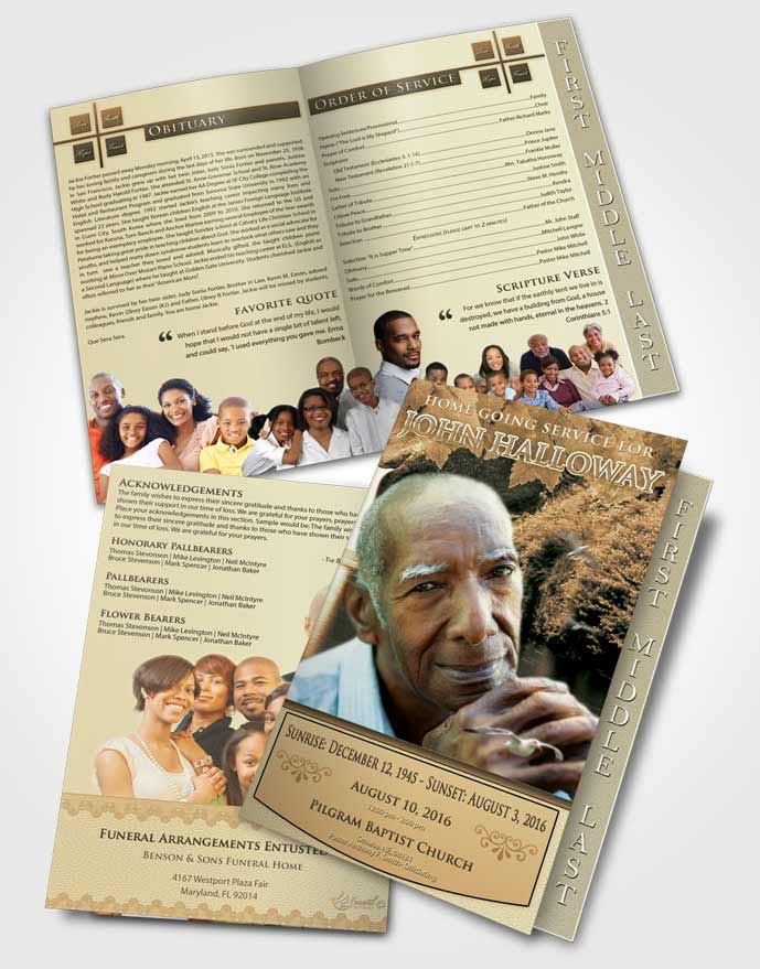 2 Page Graduated Step Fold Funeral Program Template Brochure Golden Forest Magic