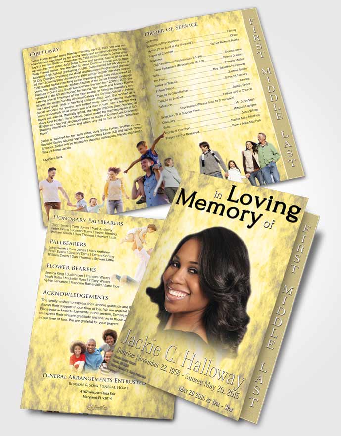 2 Page Graduated Step Fold Funeral Program Template Brochure Golden Harmonics
