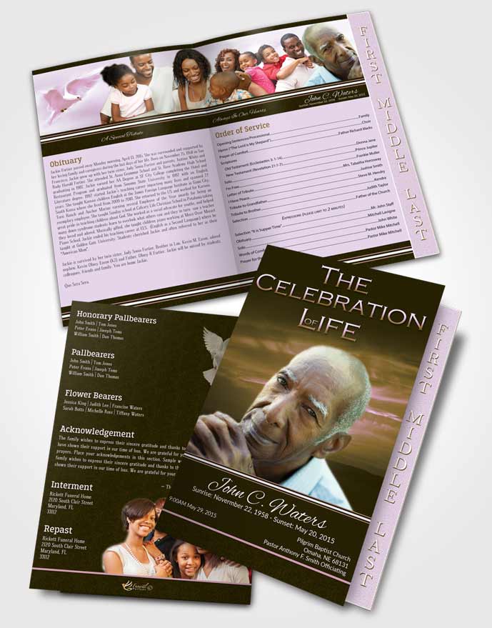 2 Page Graduated Step Fold Funeral Program Template Brochure Golden Higher Power