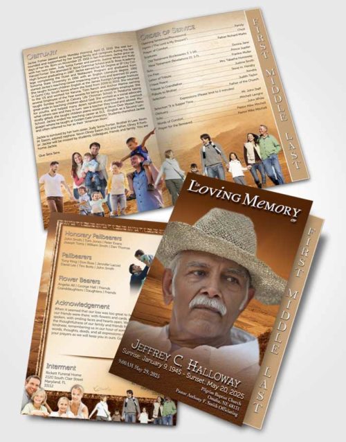 2 Page Graduated Step Fold Funeral Program Template Brochure Golden Misty Mountain