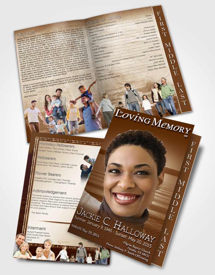 2 Page Graduated Step Fold Funeral Program Template Brochure Golden Ocean Sunset