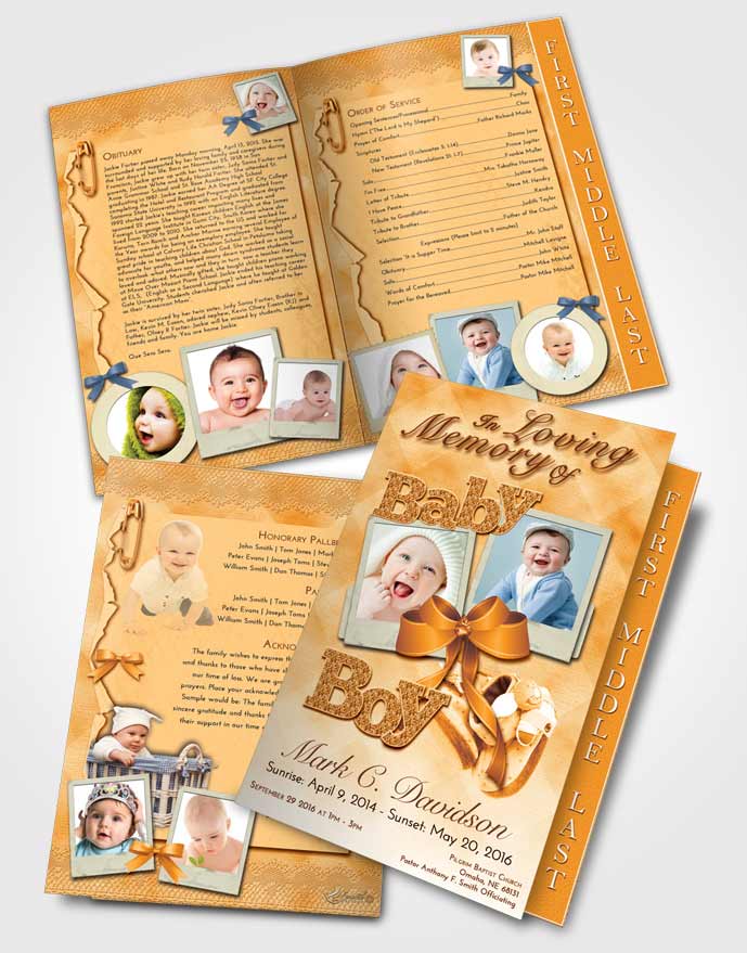 2 Page Graduated Step Fold Funeral Program Template Brochure Golden Peach Baby Boy