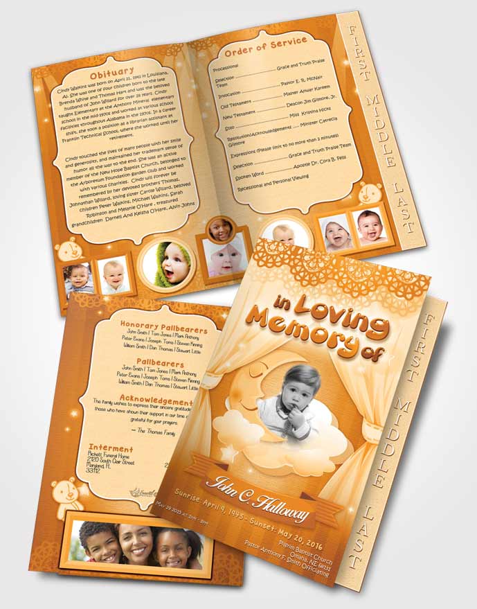 2 Page Graduated Step Fold Funeral Program Template Brochure Golden Peach Childrens Innocence