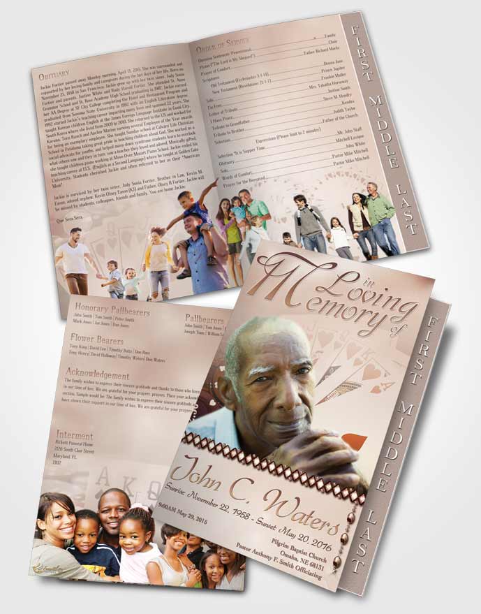 2 Page Graduated Step Fold Funeral Program Template Brochure Golden Royal Flush