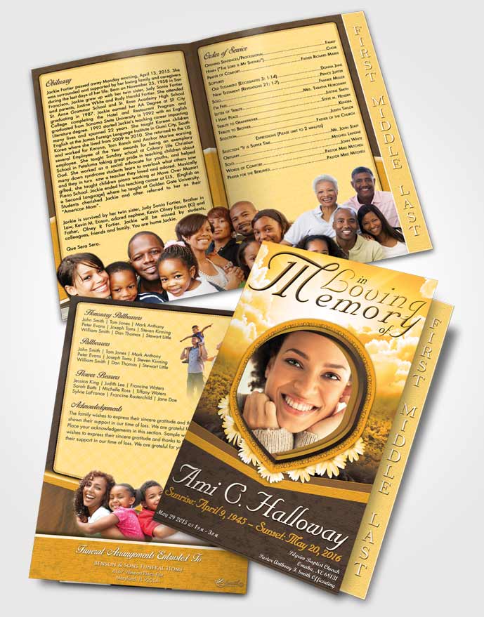 2 Page Graduated Step Fold Funeral Program Template Brochure Golden Splendor