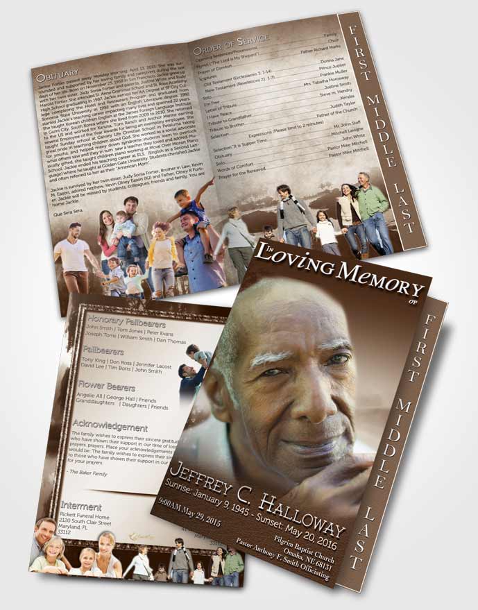 2 Page Graduated Step Fold Funeral Program Template Brochure Golden Summer Reflection