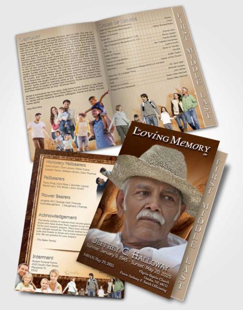 2 Page Graduated Step Fold Funeral Program Template Brochure Golden Tulip Garden