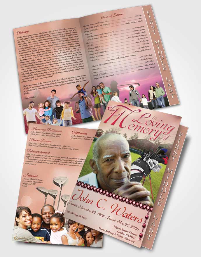 2 Page Graduated Step Fold Funeral Program Template Brochure Golfing Day Strawberry Dream