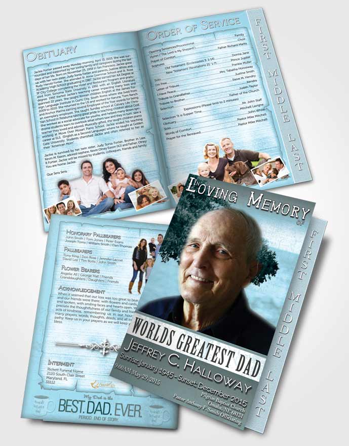 2 Page Graduated Step Fold Funeral Program Template Brochure Greatest Dad Sky Freedom