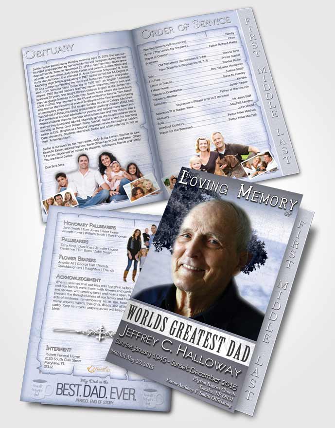2 Page Graduated Step Fold Funeral Program Template Brochure Greatest Dad Soft Ocean