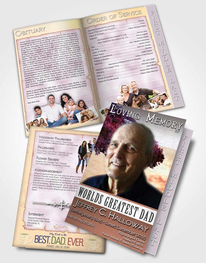 2 Page Graduated Step Fold Funeral Program Template Brochure Greatest Dad Summer Sunset
