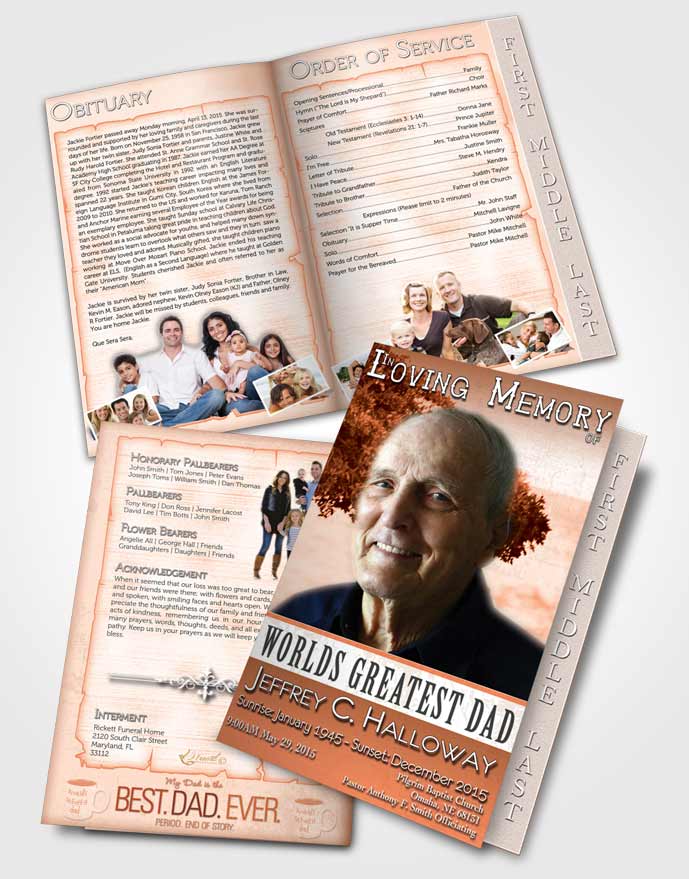 2 Page Graduated Step Fold Funeral Program Template Brochure Greatest Dad Vintage Love