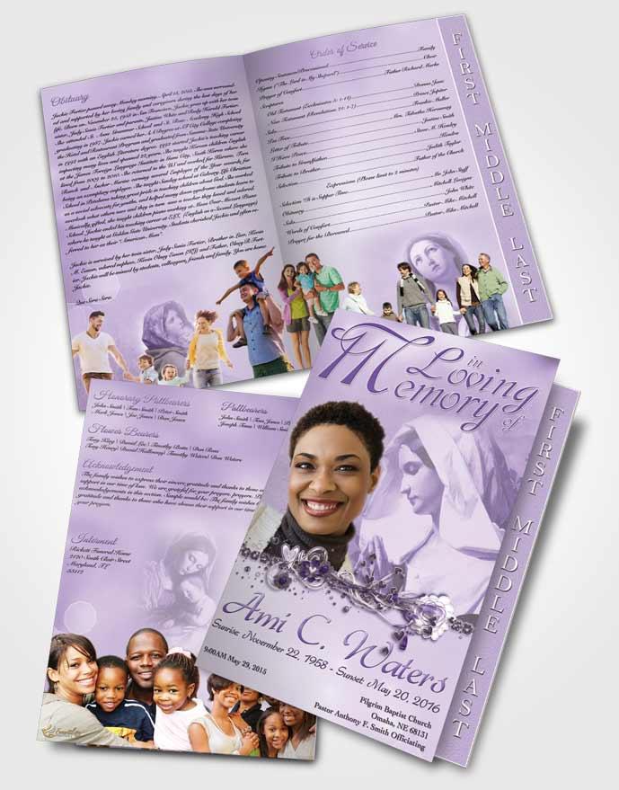 2 Page Graduated Step Fold Funeral Program Template Brochure Hail Mary Lavender Honor