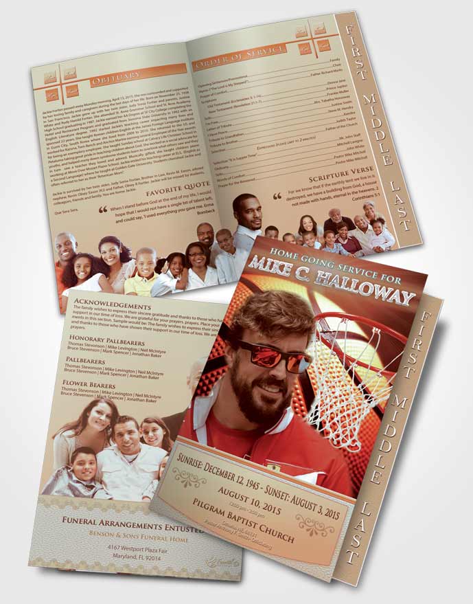 2 Page Graduated Step Fold Funeral Program Template Brochure Harmony Basketball Honor