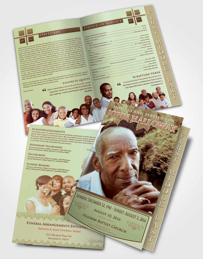 2 Page Graduated Step Fold Funeral Program Template Brochure Harmony Forest Magic