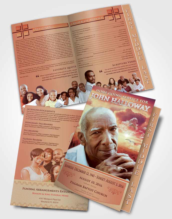 2 Page Graduated Step Fold Funeral Program Template Brochure Harmony Sparkling Sky