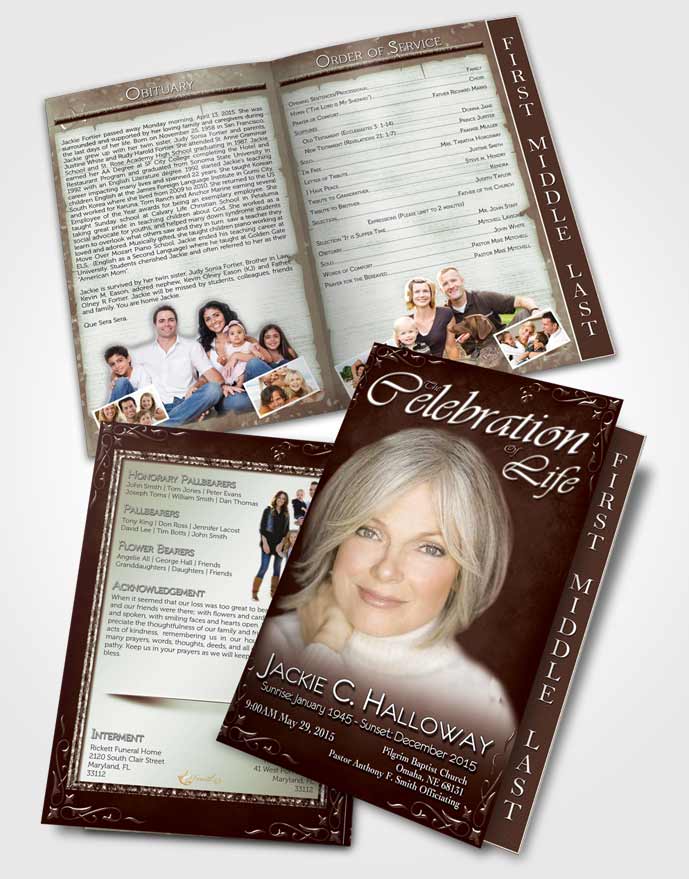 2 Page Graduated Step Fold Funeral Program Template Brochure Heavens Touch Dark Ruby