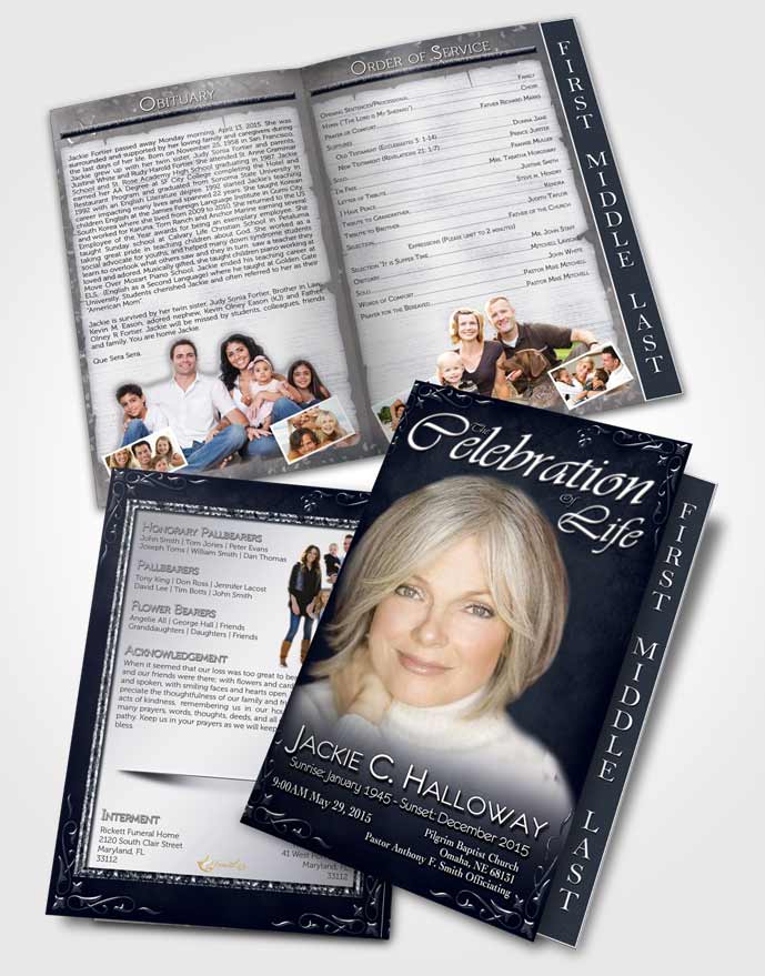 2 Page Graduated Step Fold Funeral Program Template Brochure Heavens Touch Deep Ocean