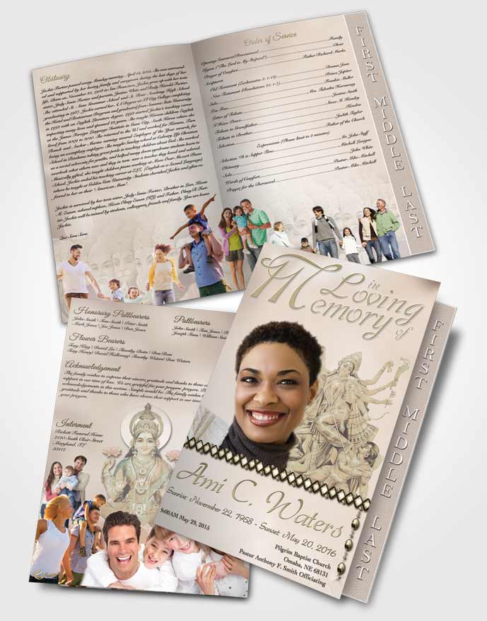 2 Page Graduated Step Fold Funeral Program Template Brochure Hindu Breeze Autumn Sky