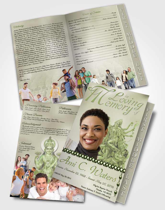 2 Page Graduated Step Fold Funeral Program Template Brochure Hindu Breeze Emerald Love