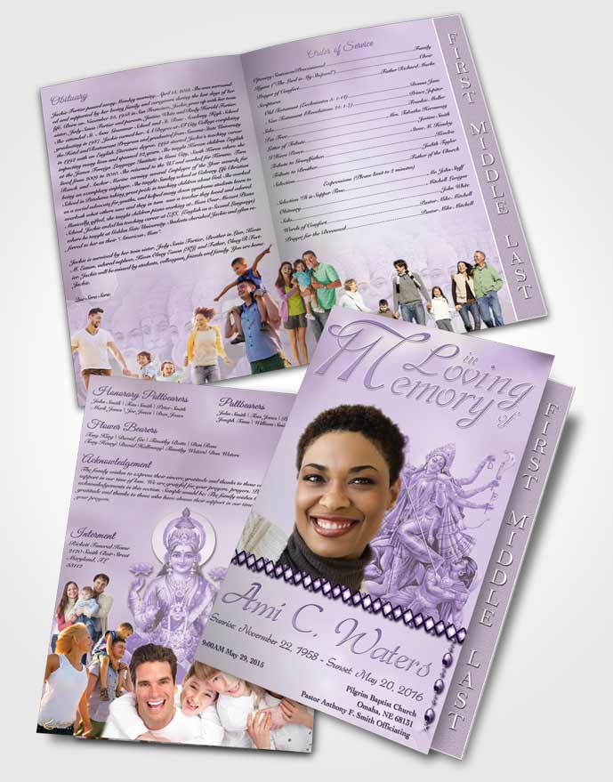 2 Page Graduated Step Fold Funeral Program Template Brochure Hindu Breeze Lavender Honor
